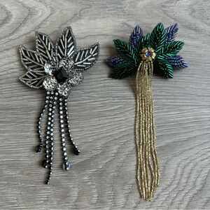 Handmade Beaded & Sequins Masquerade Flapper Hair Clips - Set of 2